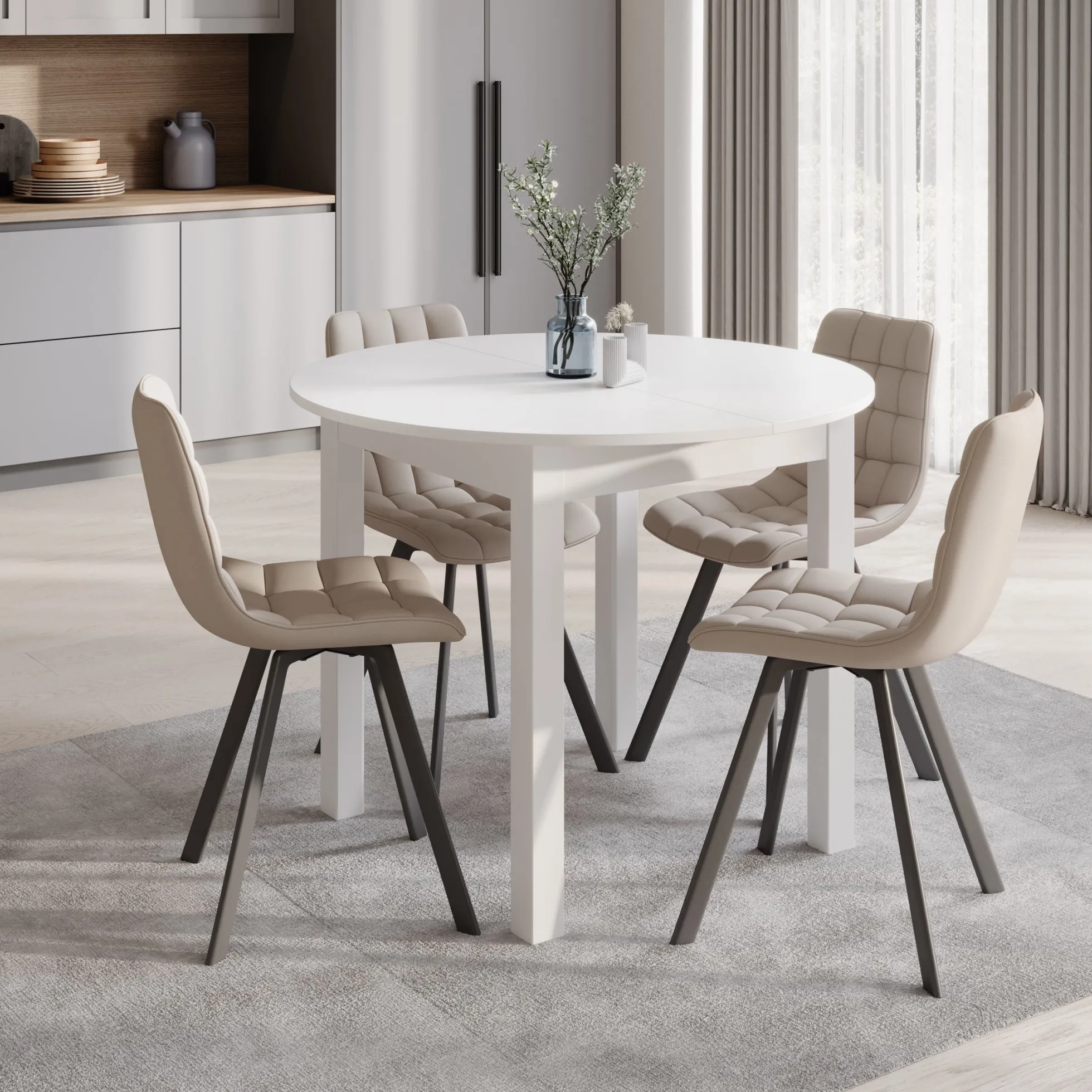 South - Eetkamertafel - Uitschuifbaar - Wit - 100x100x76 cm