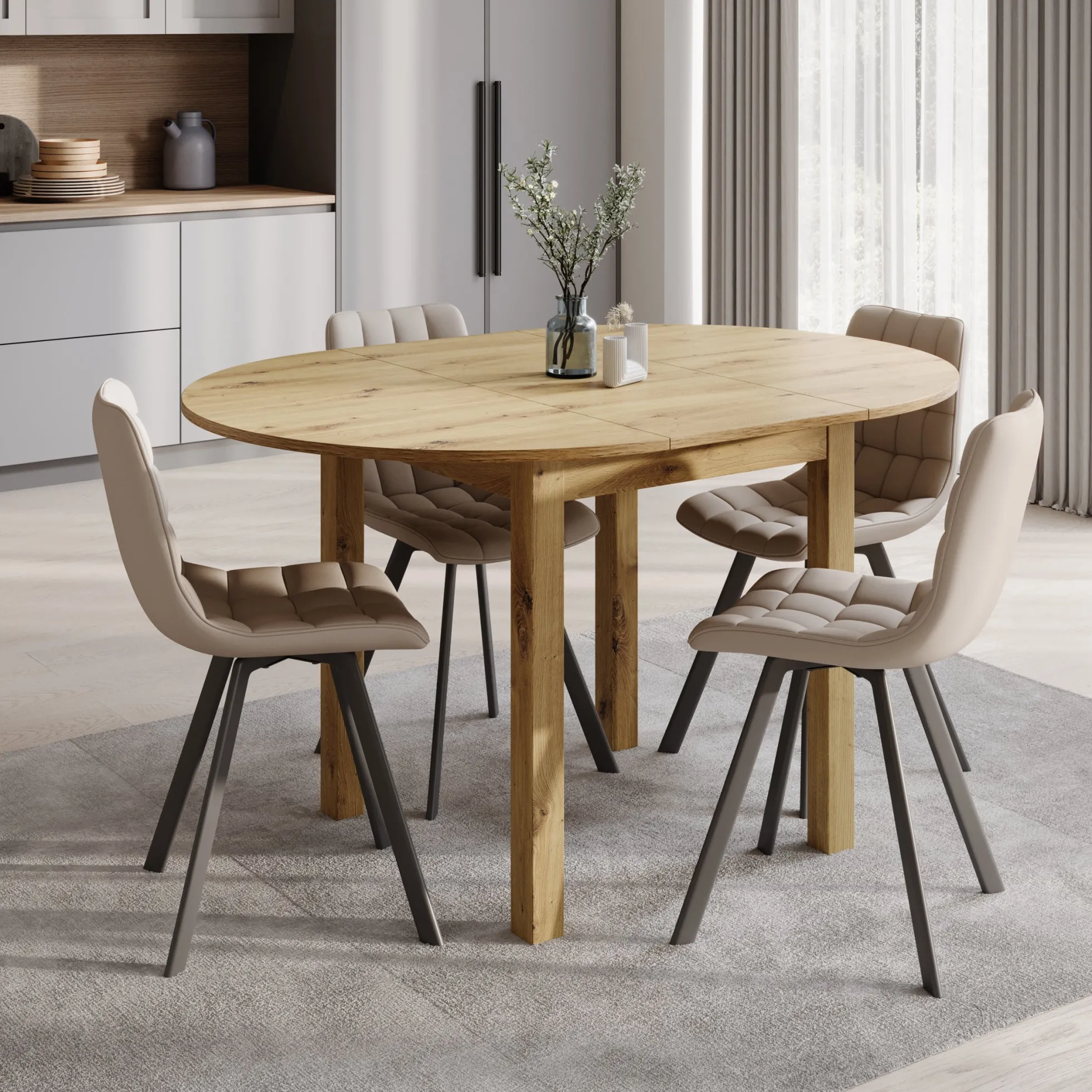 South - Eetkamertafel - Uitschuifbaar - Eiken - 100x100x76 cm