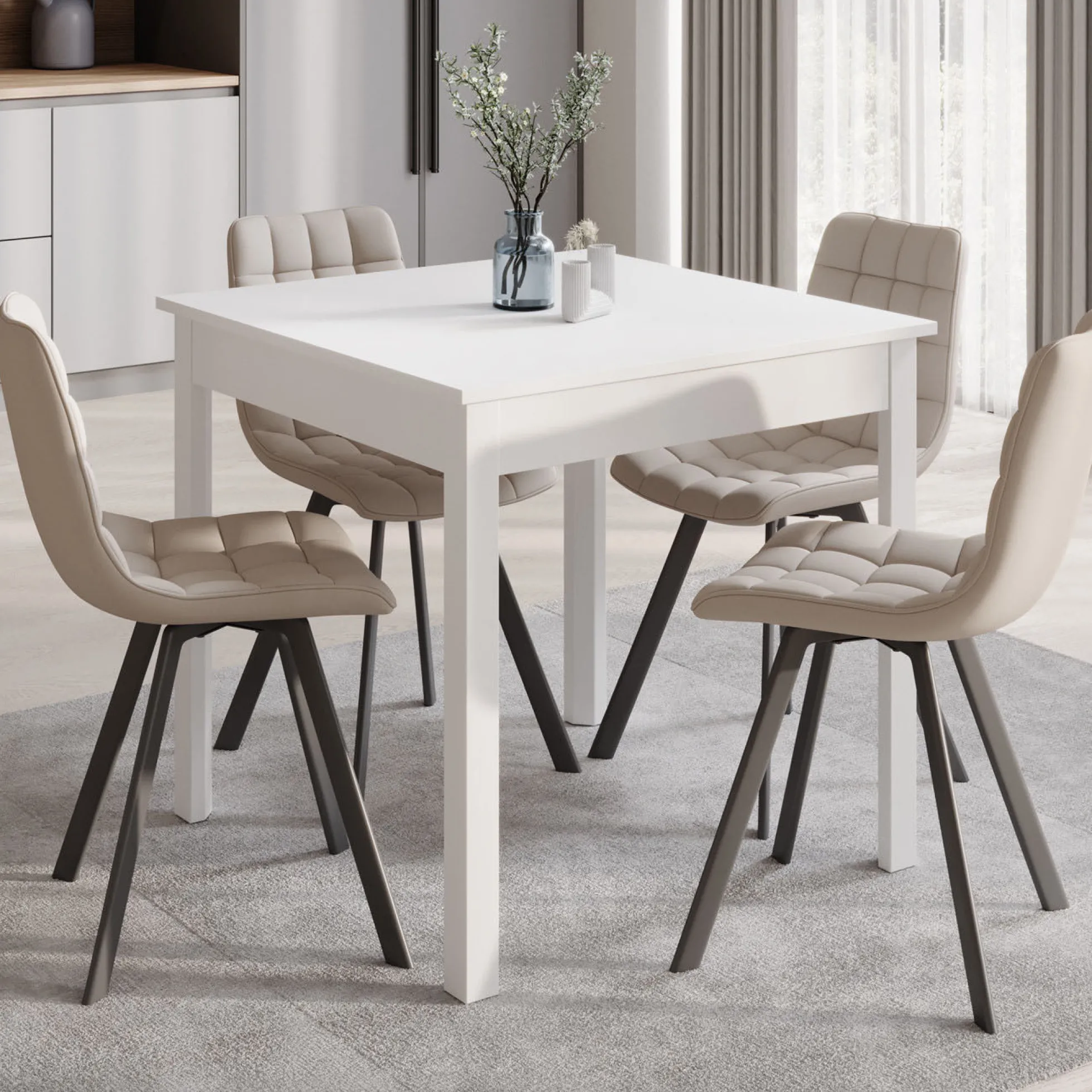 Steve - Eetkamertafel - Wit - 80x80x77 cm