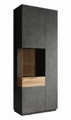 Sublime - Vitrinekast - Grijs/eiken - 80x40x207 cm
