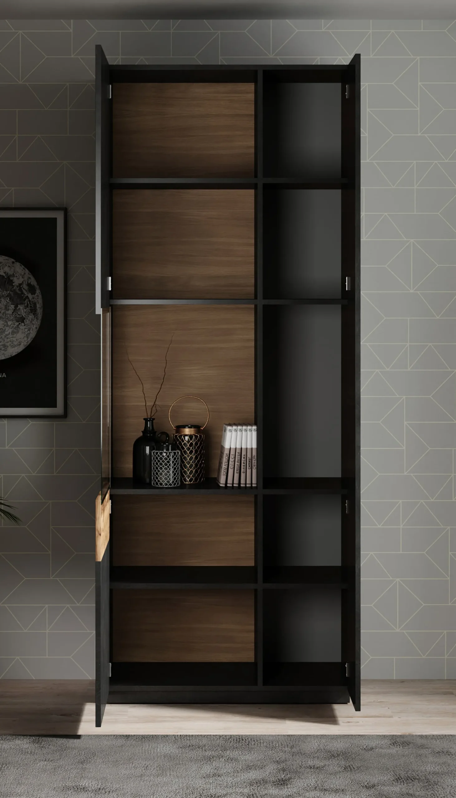 Sublime - Vitrinekast - Grijs/eiken - 80x40x207 cm