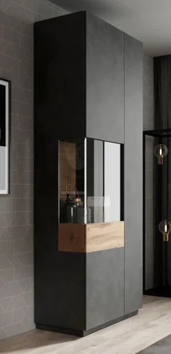 Sublime - Vitrinekast - Grijs/eiken - 80x40x207 cm