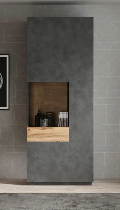 Sublime - Vitrinekast - Grijs/eiken - 80x40x207 cm