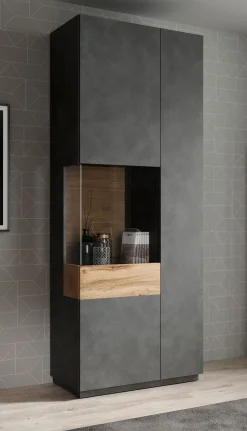 Sublime - Vitrinekast - Grijs/eiken - 80x40x207 cm