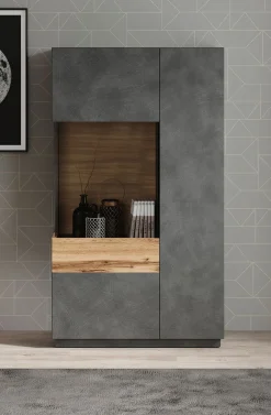 Sublime - Vitrinekast - Grijs/eiken - 80x40x138 cm