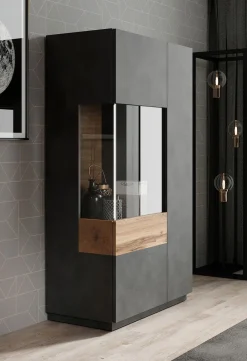 Sublime - Vitrinekast - Grijs/eiken - 80x40x138 cm