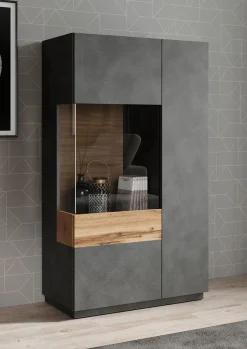 Sublime - Vitrinekast - Grijs/eiken - 80x40x138 cm