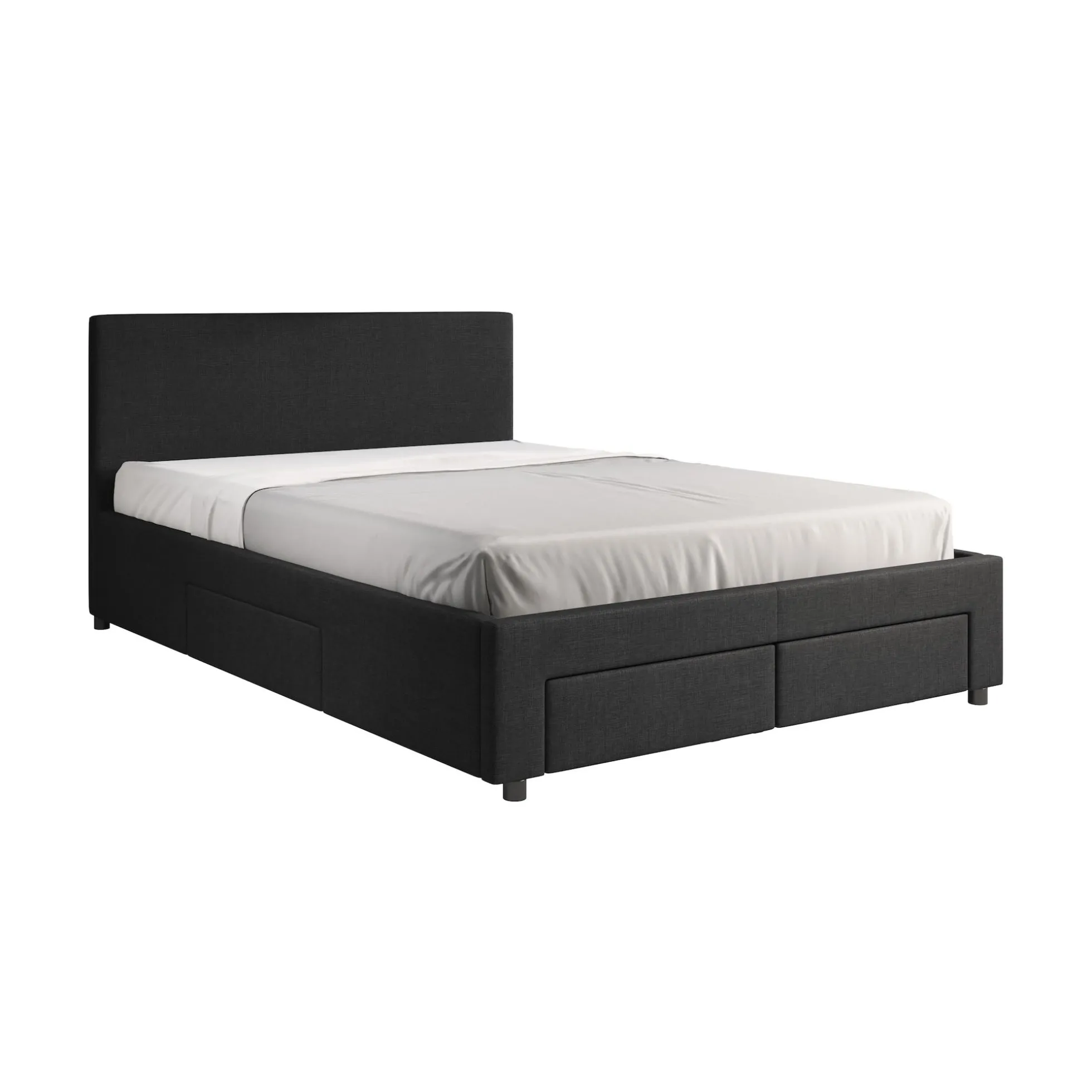 Suente - Tweepersoonsbed met 4 lades - Stof zwart - 140x200 cm