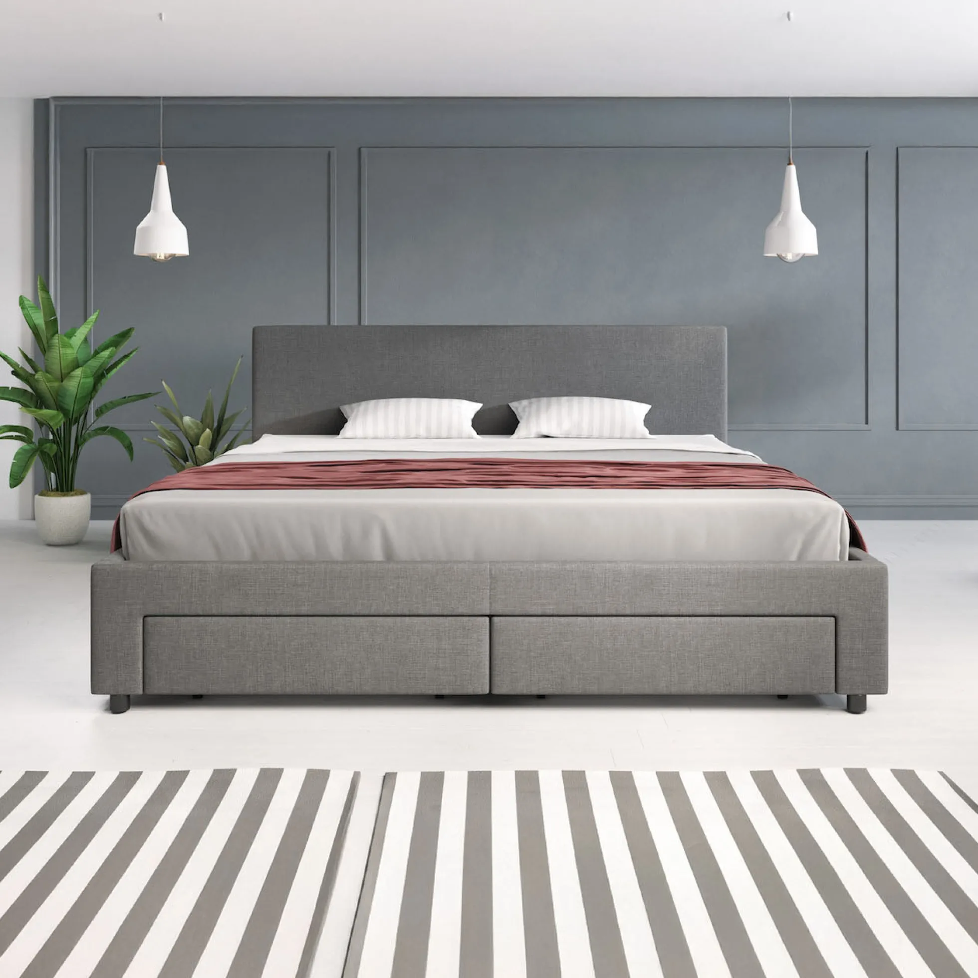 Suente - Tweepersoonsbed met 4 lades - Stof grijs - 180x200 cm