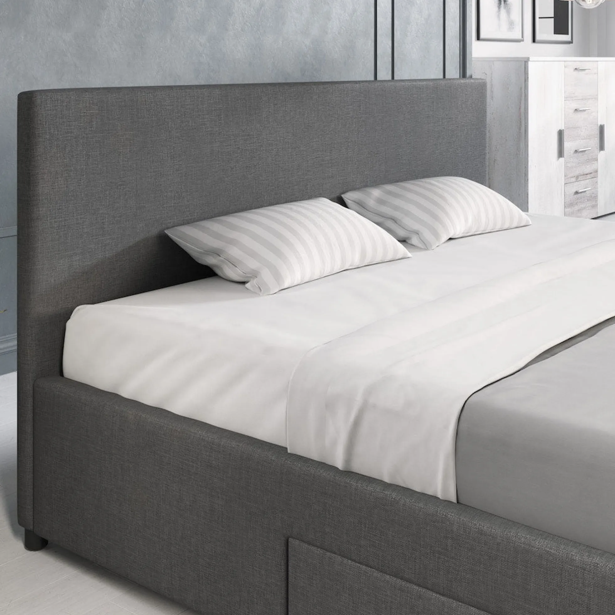 Suente - Tweepersoonsbed met 4 lades - Stof grijs - 180x200 cm
