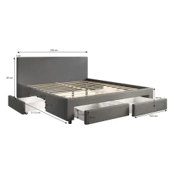 Suente - Tweepersoonsbed met 4 lades - Stof zwart - 180x200 cm