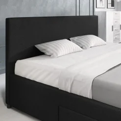 Suente - Tweepersoonsbed met 4 lades - Stof zwart - 180x200 cm