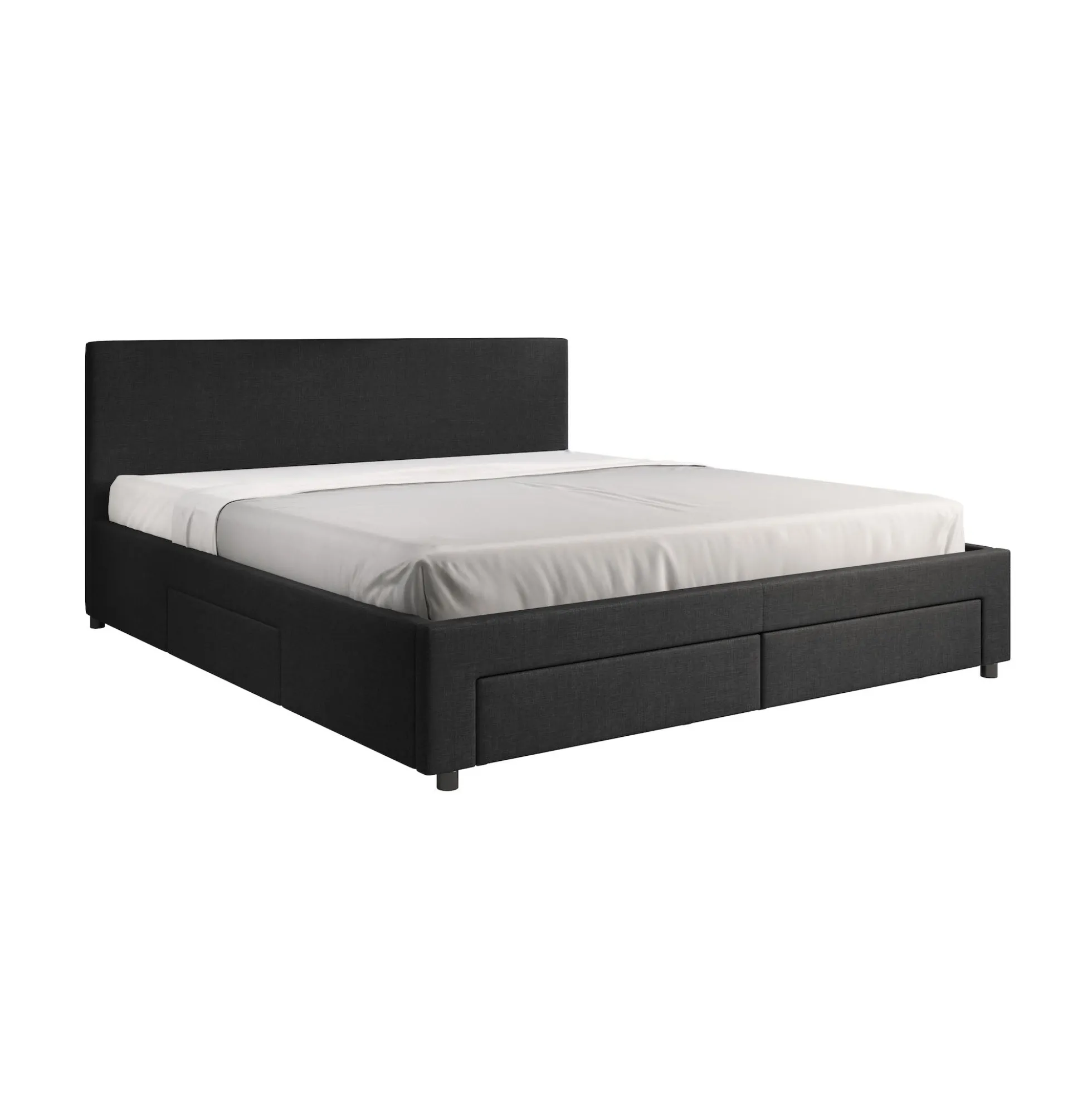 Suente - Tweepersoonsbed met 4 lades - Stof zwart - 180x200 cm