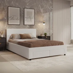 Suente - Tweepersoonsbed met 4 lades - Teddystof Wit - 140x200 cm