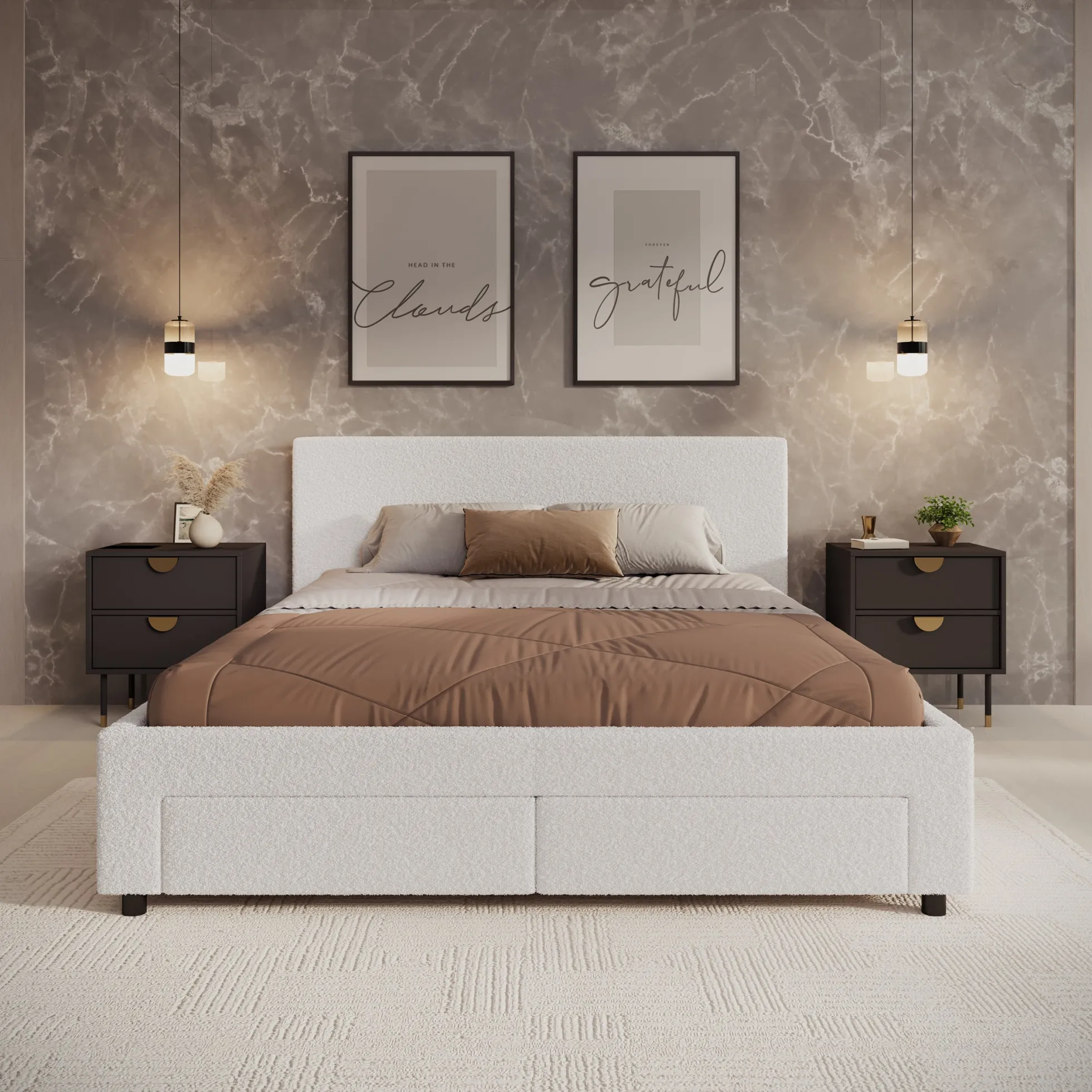 Suente - Tweepersoonsbed met 4 lades - Teddystof Wit - 160x200 cm