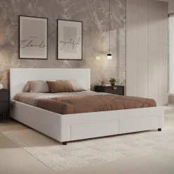 Suente - Tweepersoonsbed met 4 lades - Teddystof Wit - 160x200 cm