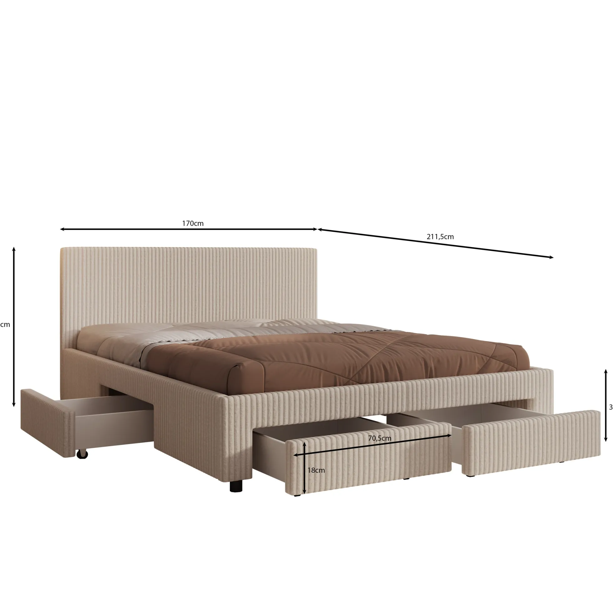 Suente - Tweepersoonsbed met 4 lades - Teddystof Wit - 160x200 cm
