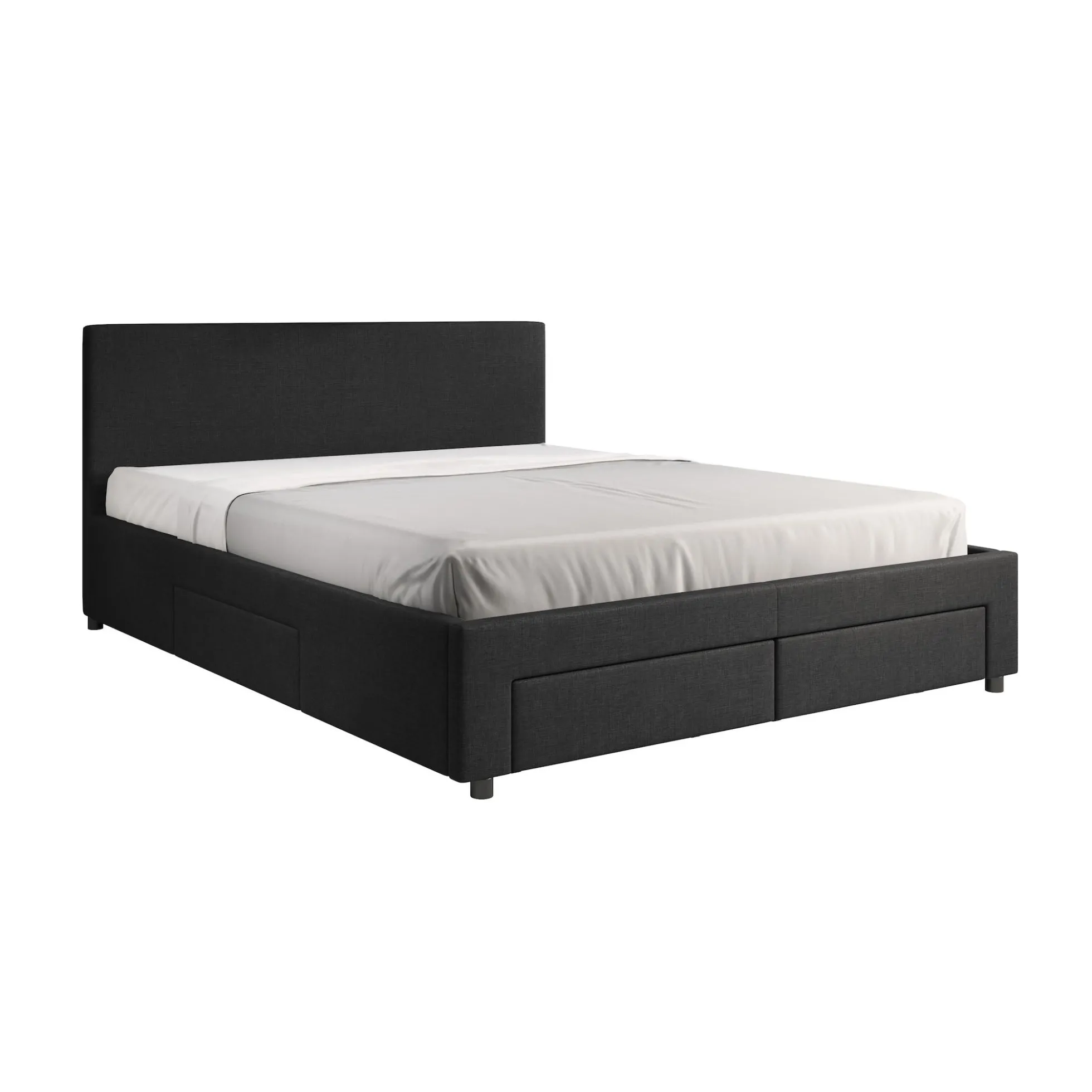 Suente - Tweepersoonsbed met 4 lades - Stof zwart - 160x200 cm