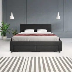 Suente - Tweepersoonsbed met 4 lades - Stof zwart - 160x200 cm