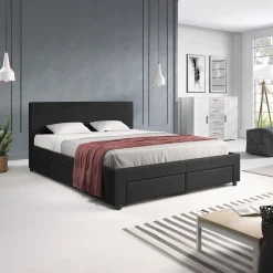 Suente - Tweepersoonsbed met 4 lades - Stof zwart - 160x200 cm