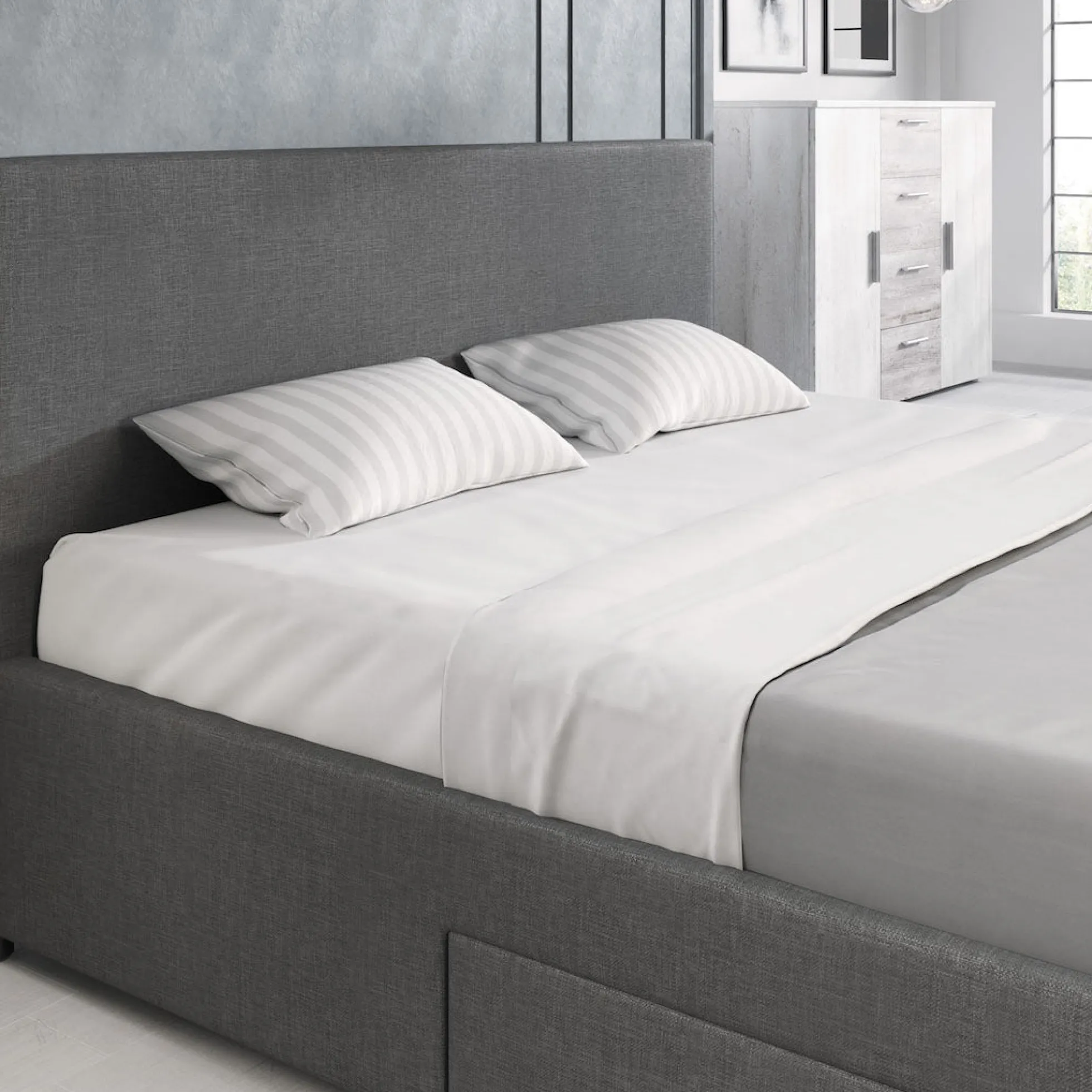 Suente - Tweepersoonsbed met 4 lades - Stof grijs - 160x200 cm
