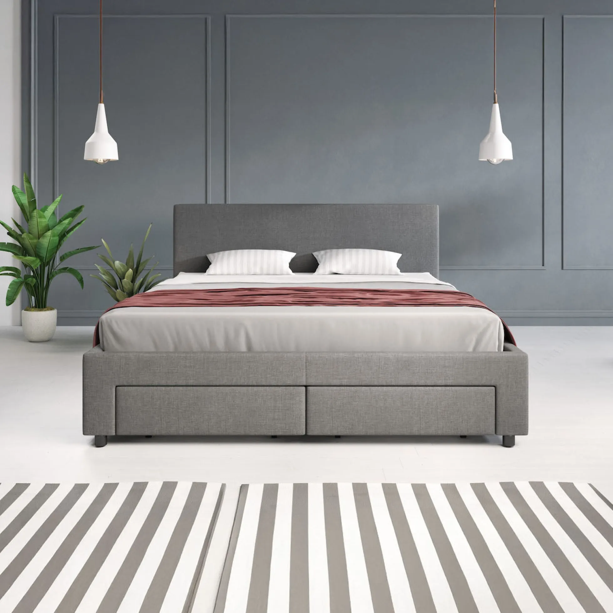 Suente - Tweepersoonsbed met 4 lades - Stof grijs - 160x200 cm