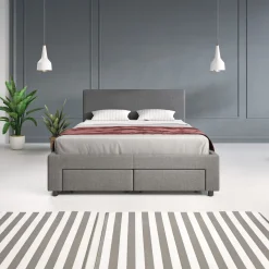 Suente - Tweepersoonsbed met 4 lades - Stof grijs - 140x200 cm