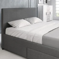 Suente - Tweepersoonsbed met 4 lades - Stof grijs - 140x200 cm
