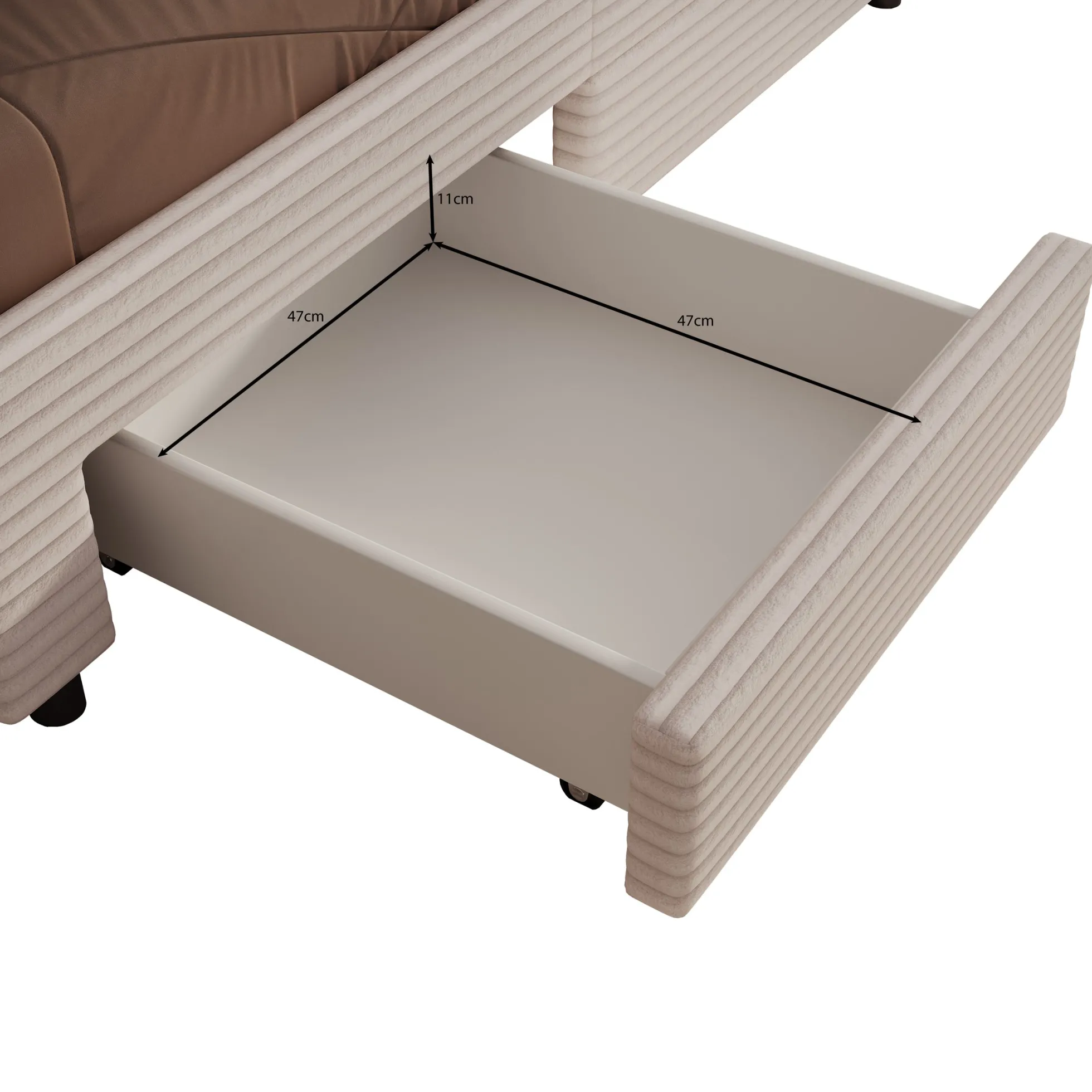 Suente - Tweepersoonsbed met 4 lades - Ribstof beige - 160x200 cm