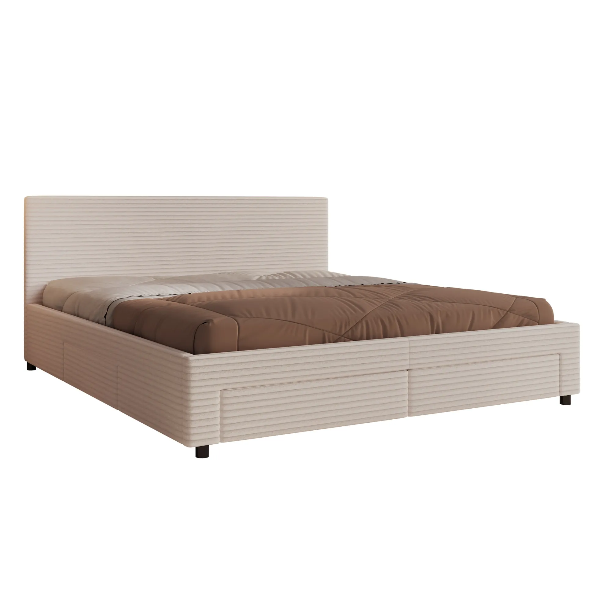 Suente - Tweepersoonsbed met 4 lades - Ribstof beige - 180x200 cm