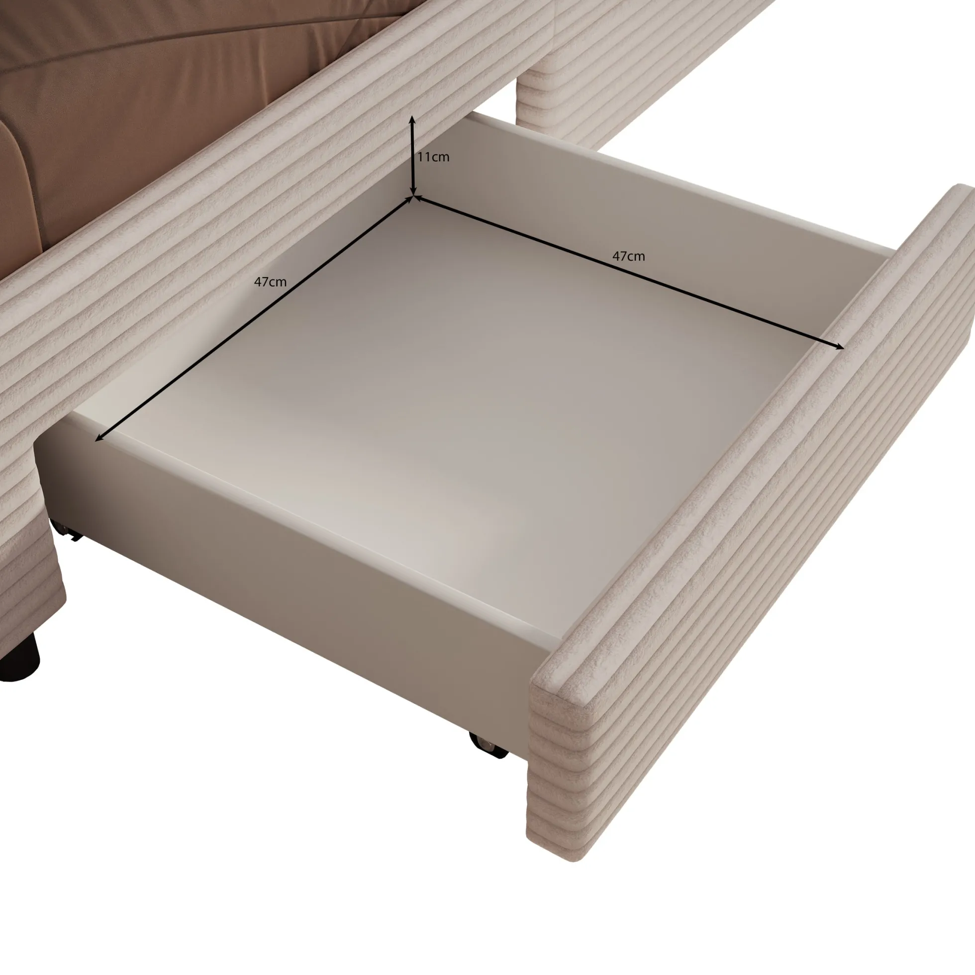 Suente - Tweepersoonsbed met 4 lades - Ribstof beige - 180x200 cm