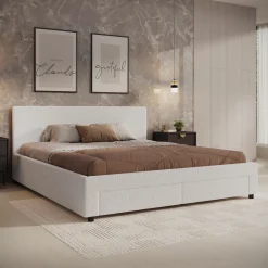 Suente - Tweepersoonsbed met 4 lades - Teddystof Wit - 180x200 cm
