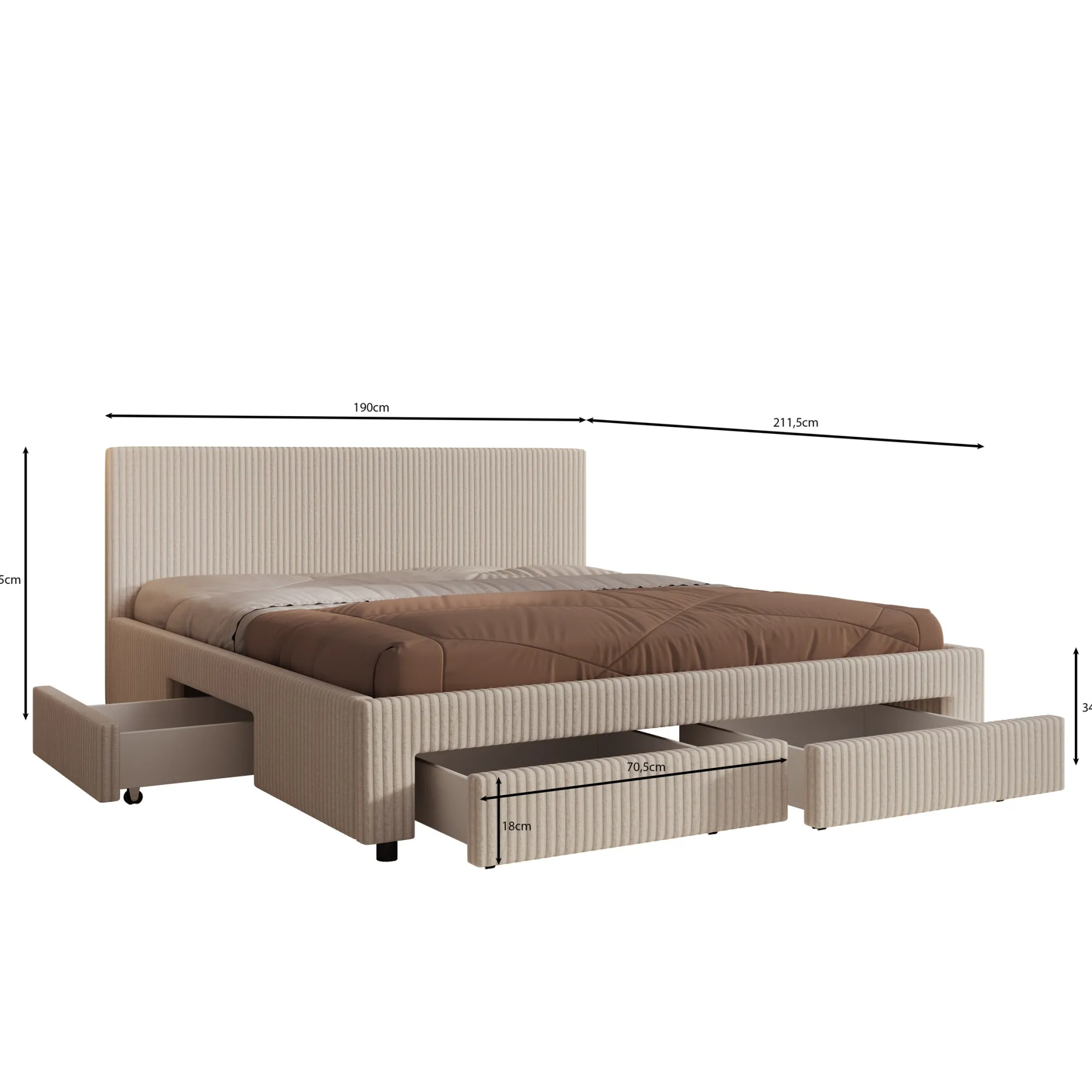 Suente - Tweepersoonsbed met 4 lades - Teddystof Wit - 180x200 cm
