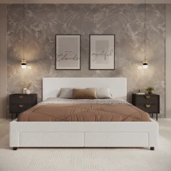 Suente - Tweepersoonsbed met 4 lades - Teddystof Wit - 180x200 cm