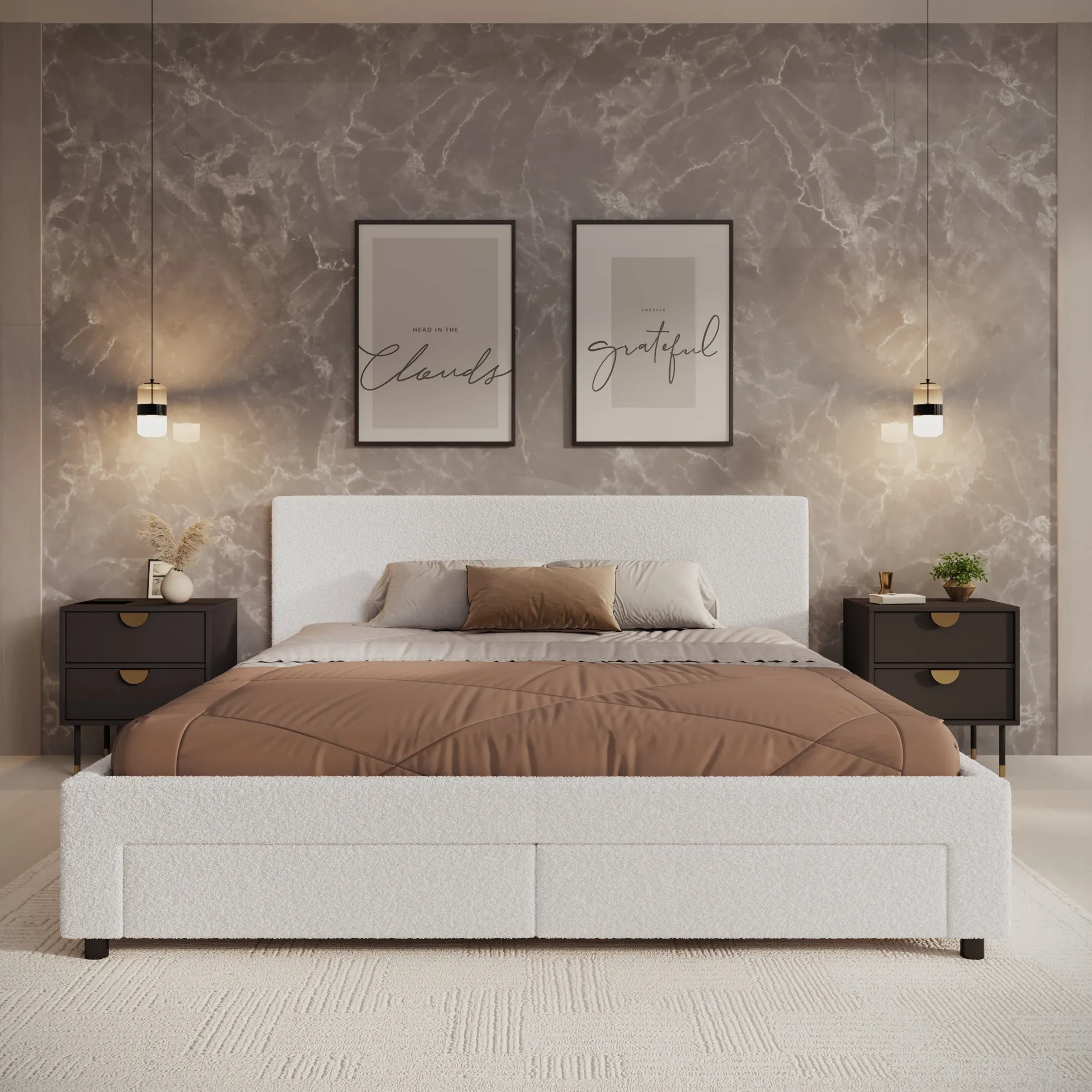 Suente - Tweepersoonsbed met 4 lades - Teddystof Wit - 180x200 cm