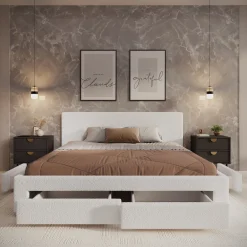 Suente - Tweepersoonsbed met 4 lades - Teddystof Wit - 180x200 cm