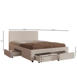 Suente - Tweepersoonsbed met 4 lades - Ribstof beige - 140x200 cm
