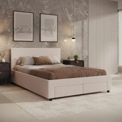 Suente - Tweepersoonsbed met 4 lades - Ribstof beige - 140x200 cm