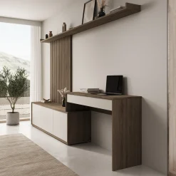 Sundra - Wandmeubel met bureau - Beige/Eiken - 300x42x190 cm