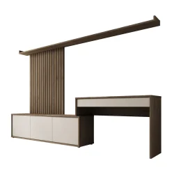 Sundra - Wandmeubel met bureau - Beige/Eiken - 300x42x190 cm