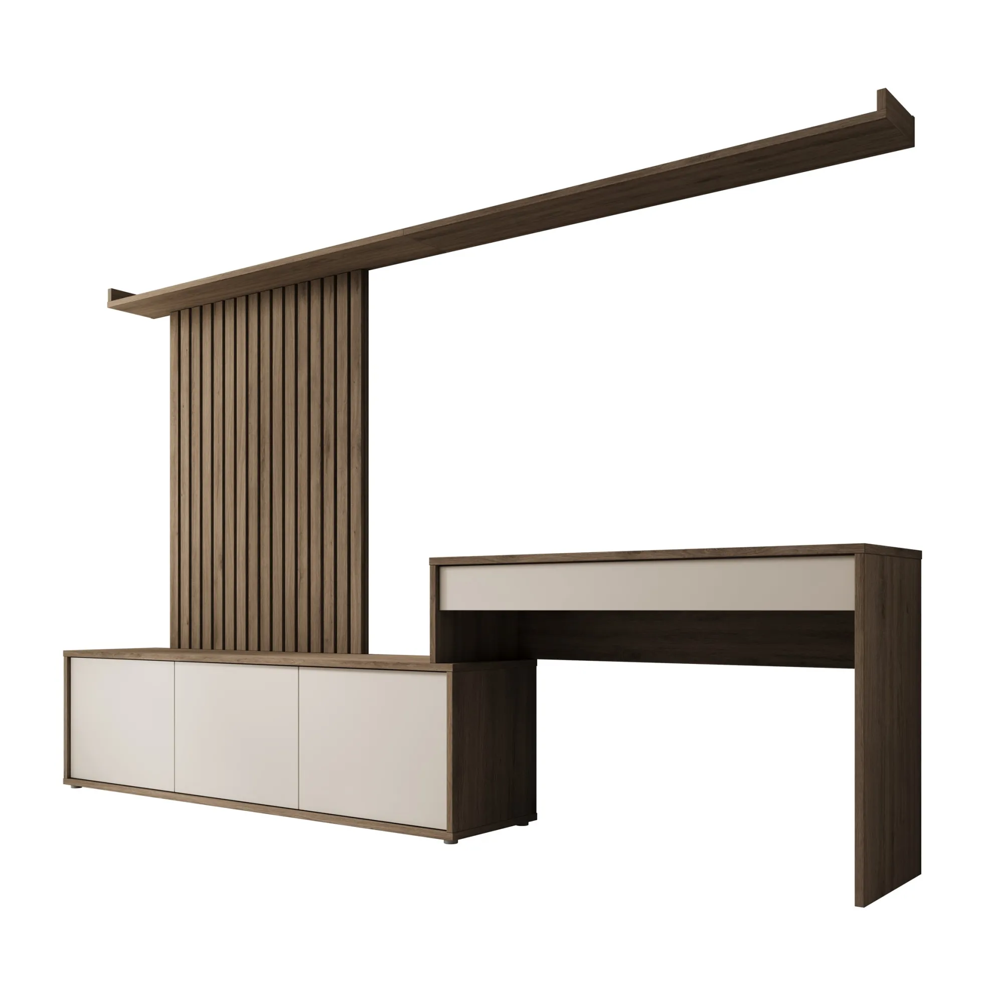 Sundra - Wandmeubel met bureau - Beige/Eiken - 300x42x190 cm
