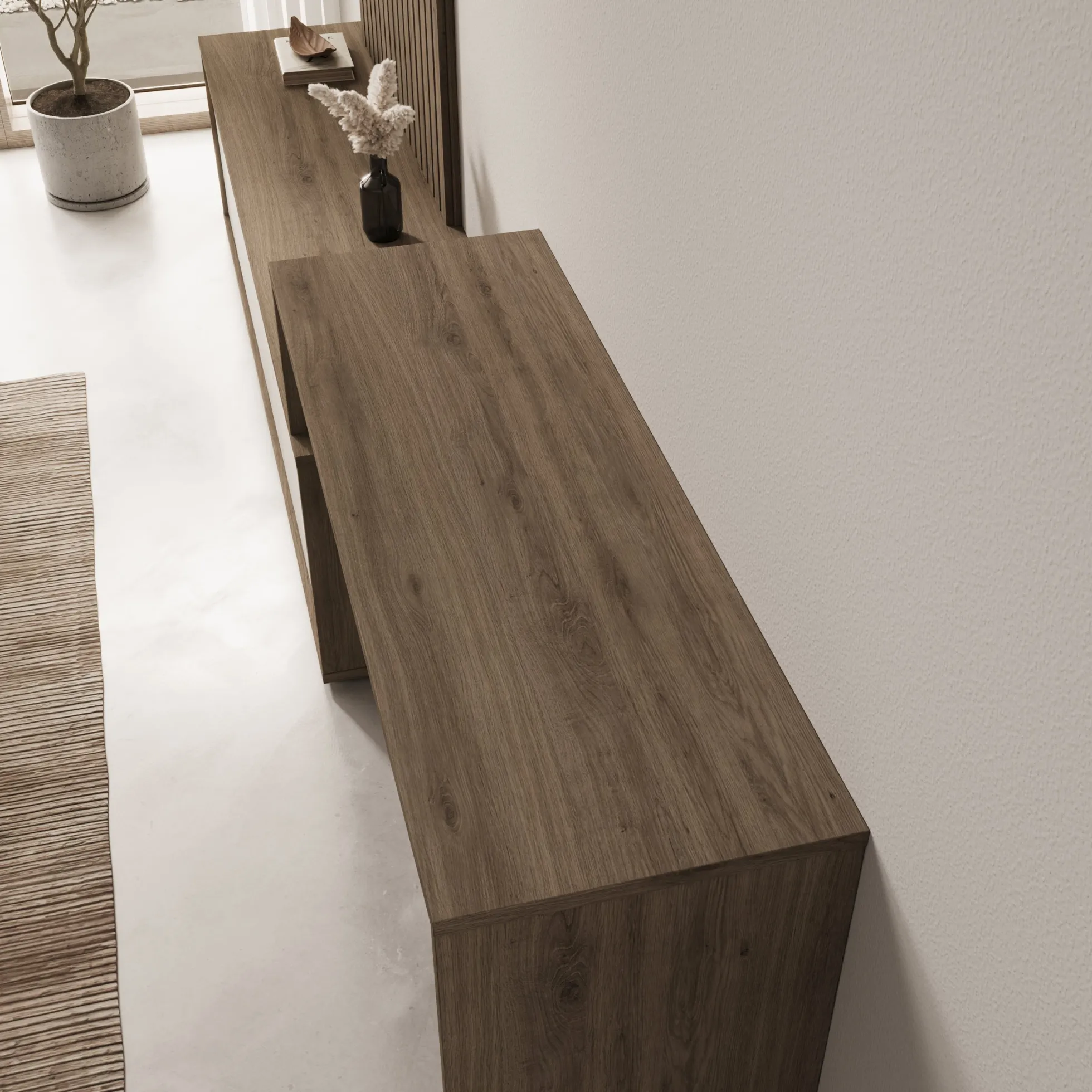 Sundra - Wandmeubel met bureau - Beige/Eiken - 300x42x190 cm