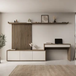 Sundra - Wandmeubel met bureau - Beige/Eiken - 300x42x190 cm