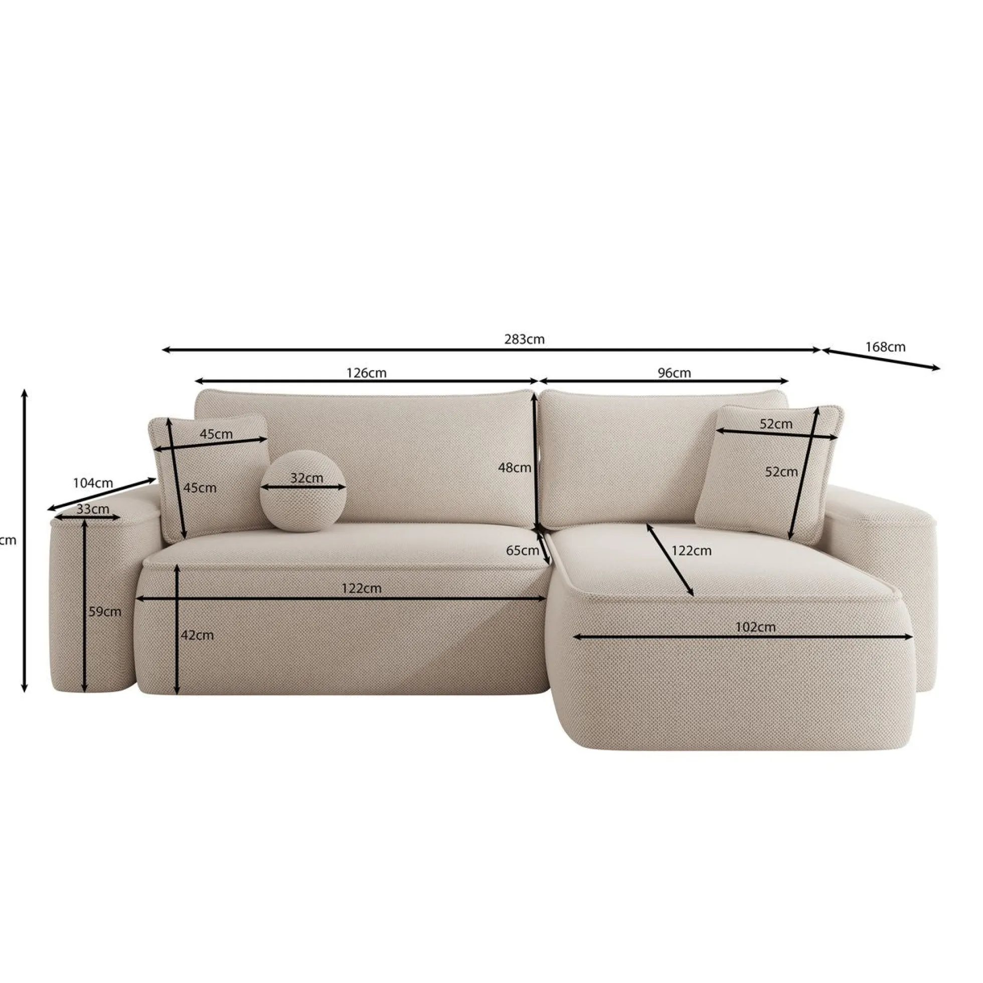 Synth - Hoekbank 3-zits met chaise longue - Stof beige - Universeel