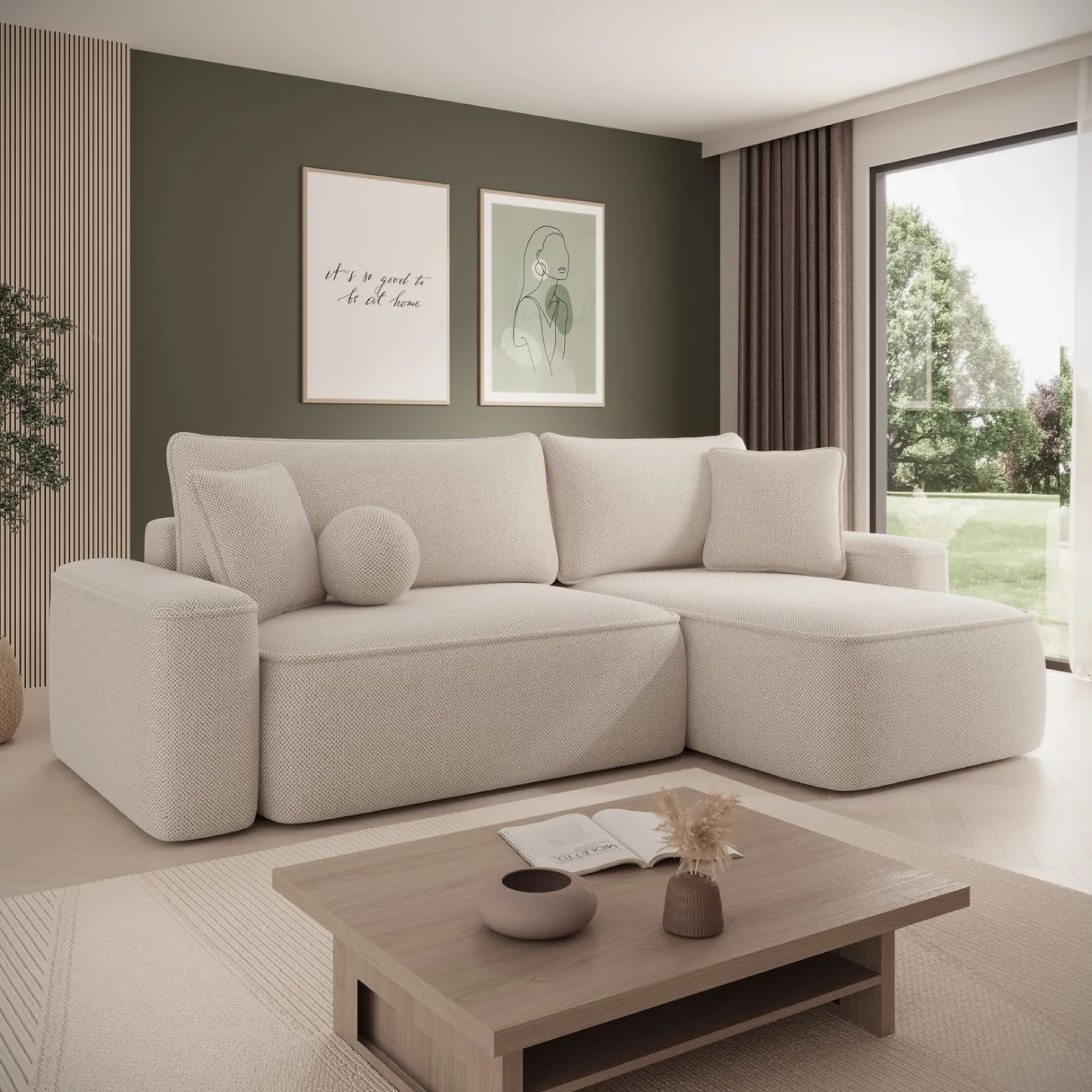 Synth - Hoekbank 3-zits met chaise longue - Stof beige - Universeel