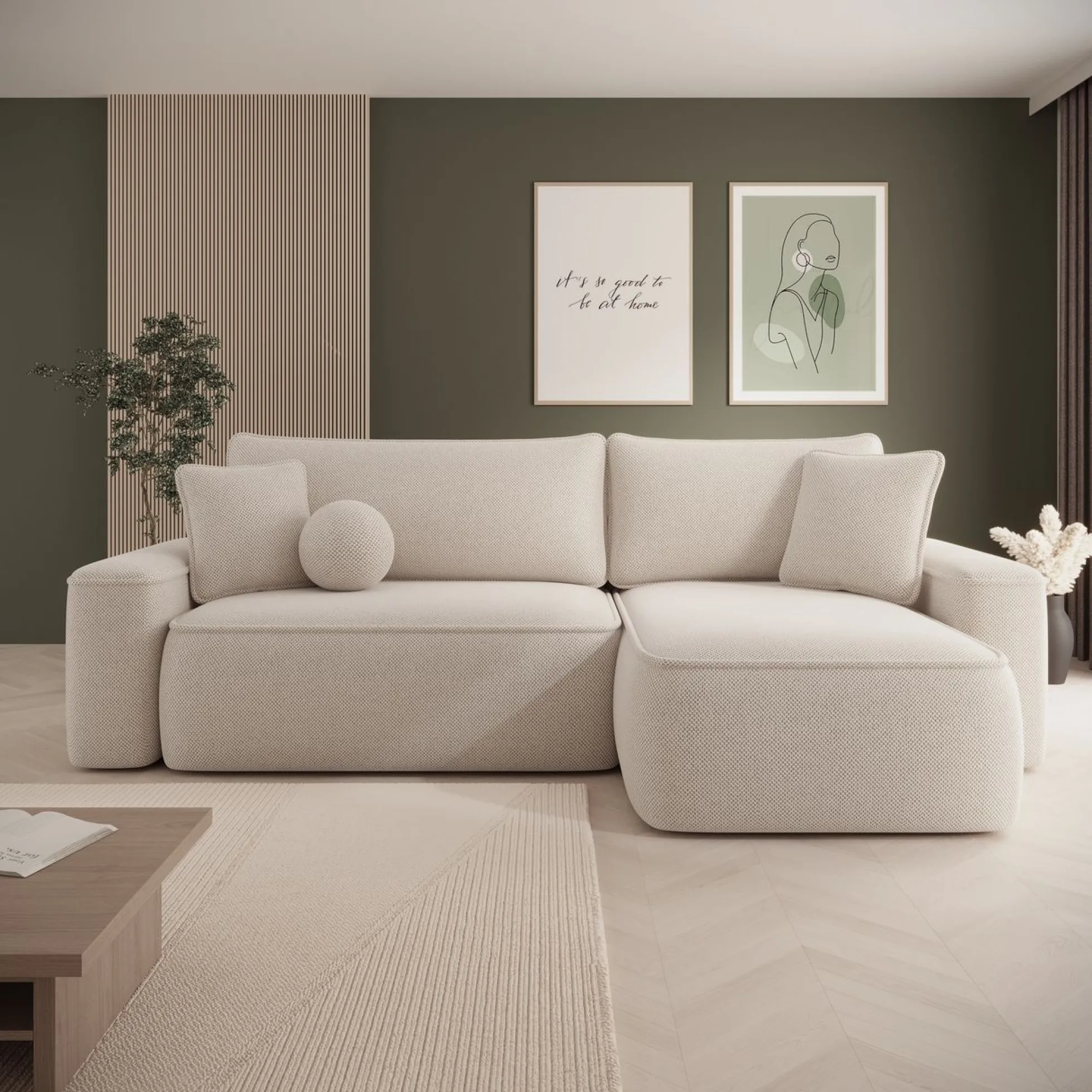 Synth - Hoekbank 3-zits met chaise longue - Stof beige - Universeel