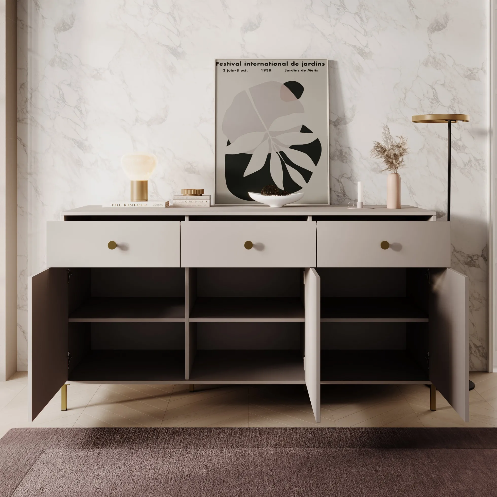 Syran - Dressoir - Beige - 168x42x90 cm