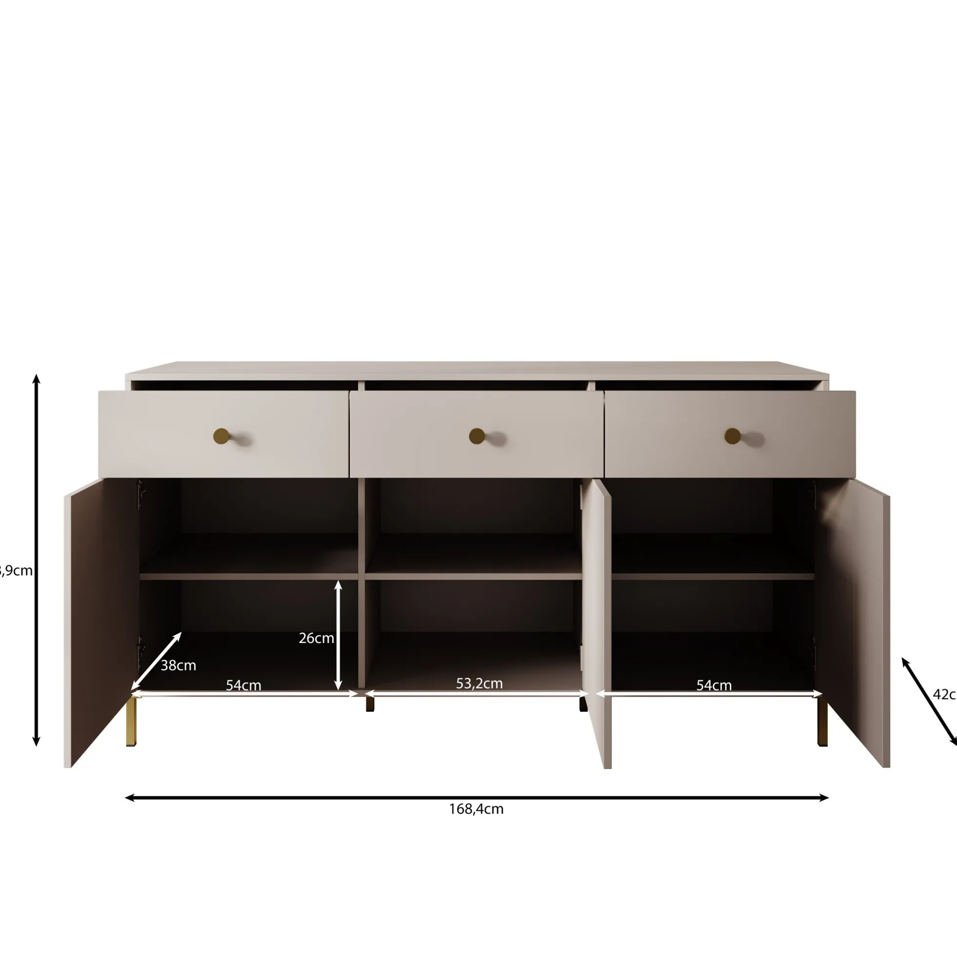 Syran - Dressoir - Beige - 168x42x90 cm