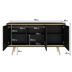 Tara - Dressoir - Zwart - 150x40x80 cm