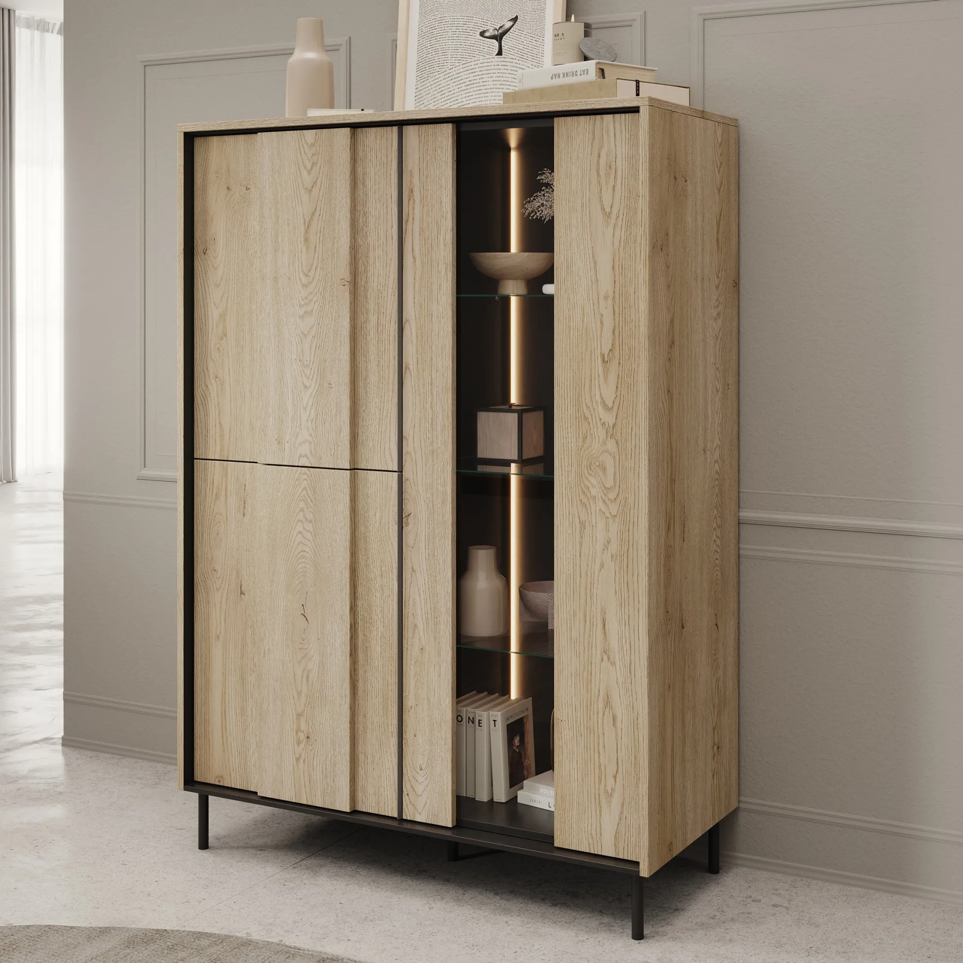 Tarello - Vitrinekast - Eikenpatroon - 99x41x140 cm